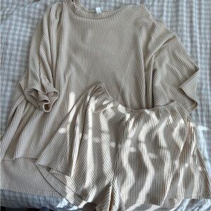 The Foxy Kind Yacht Club Sandstone Women's Ribbed Beige Top and Shorts Set